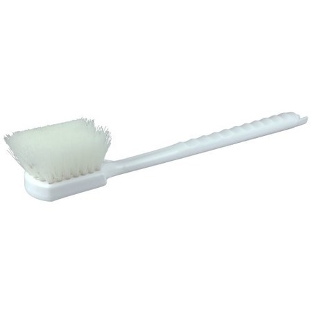 Weiler 20" Utility Scrub Brush, White Nylon Fill, Long Handle, Plastic Block 44418